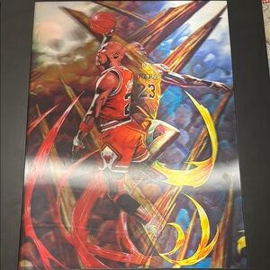 Dynamic Basketball Art Print with Red and Yellow Accents